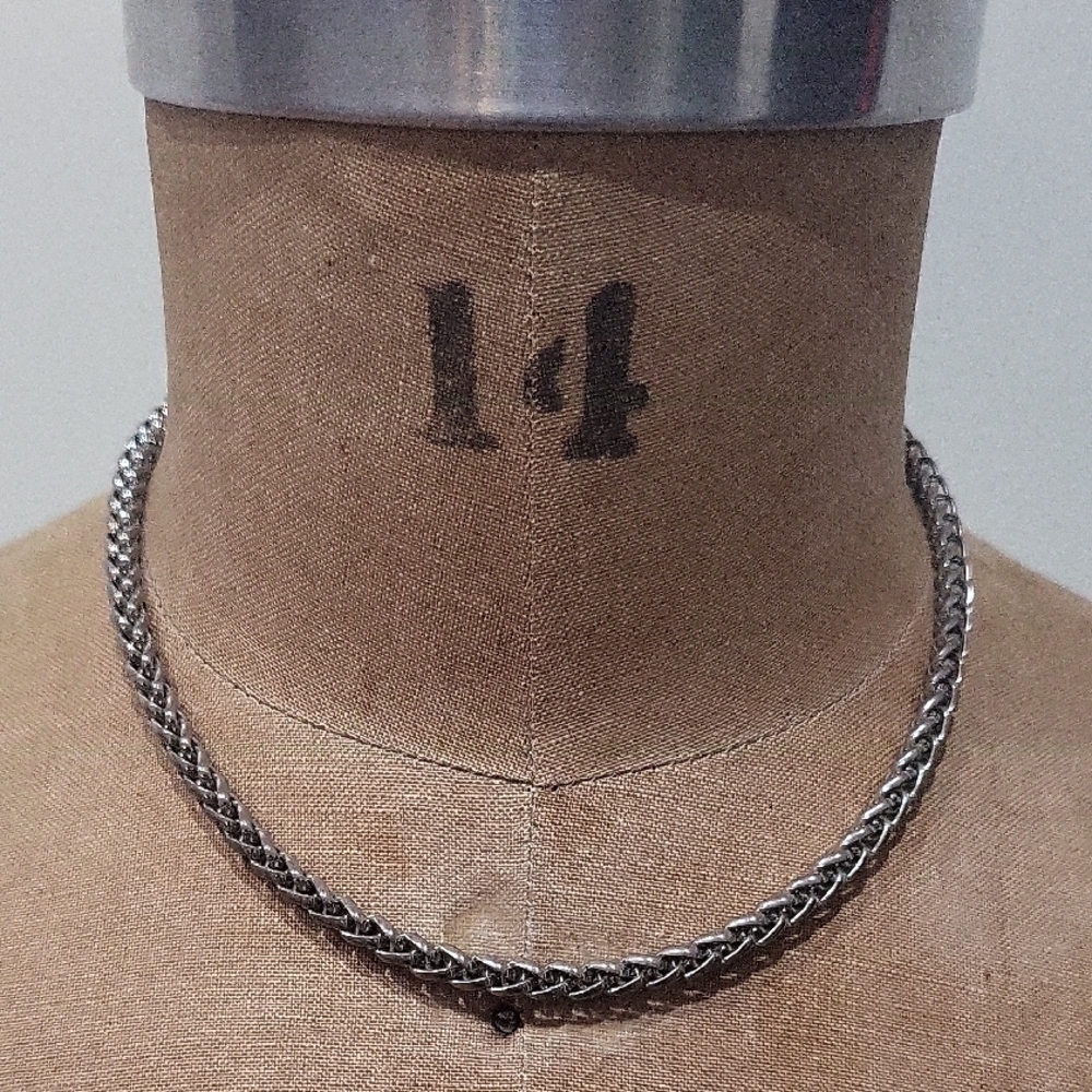 Dark Silver Braided Chain Choker Necklace